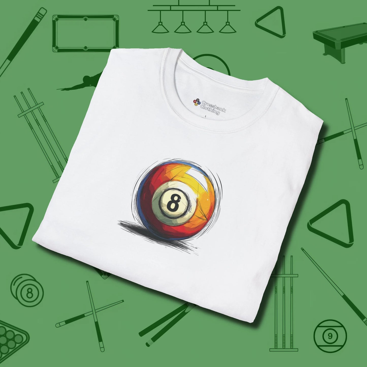 Eight Ball Sketch T-Shirt, folded view, in White from chalk to clutch, look the part