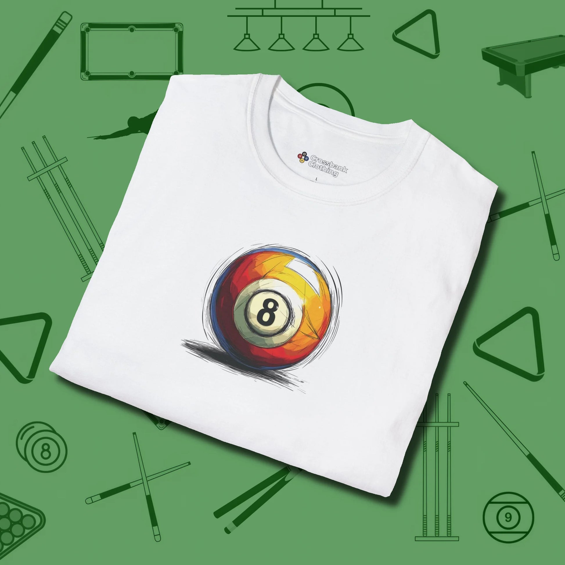 Eight Ball Sketch T-Shirt, folded view, in White from chalk to clutch, look the part