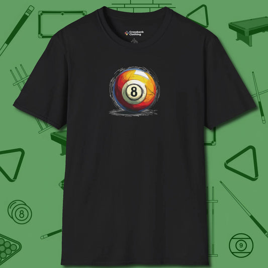 Eight Ball Sketch T-Shirt, front view, in Black attitude built for the long haul