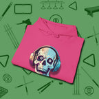 Eight Ball Skull Hoodie, folded view, in Heliconia subtle drip for serious shooters