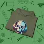 Eight Ball Skull Hoodie, folded view, in Military Green your go-to shirt for league night victories