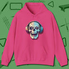 Eight Ball Skull Hoodie, front view, in Heliconia for shooters who dress like they play: sharp