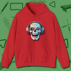 Eight Ball Skull Hoodie, front view, in Red cool under pressure, hot on the eyes