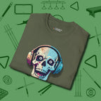 Eight Ball Skull T-Shirt, folded view, in Military Green designed for dead stroke and deadpan looks