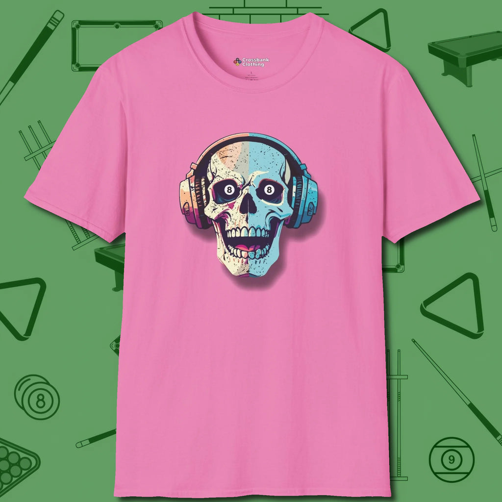 Eight Ball Skull T-Shirt, front view, in Azalea precise, confident, always in control