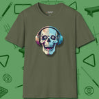 Eight Ball Skull T-Shirt, front view, in Military Green earns respect before the first shot