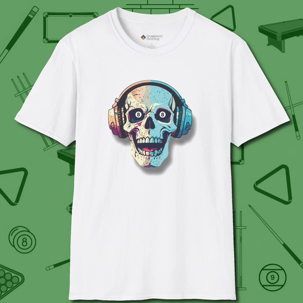 Eight Ball Skull T-Shirt, front view, in White styled to dominate from rack to run-out