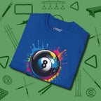 Eight Ball Paint Splash T-Shirt, folded view, in Royal table-tested, street-approved style
