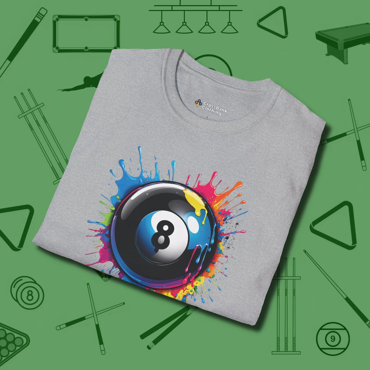 Eight Ball Paint Splash T-Shirt, folded view, in Sport Grey for hustlers who keep it honest