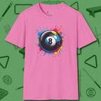 Eight Ball Paint Splash T-Shirt, front view, in Azalea make every shot — and outfit — count