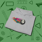 Eight Ball Streak Billiards Hoodie, folded view, in Sport Grey smart enough for the felt and the street