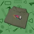 Eight Ball Streak Pool Hoodie, in Military Green color, billiards hoodie, folded view