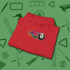 Eight Ball Streak Pool Hoodie, in Red color, billiards hoodie, folded view