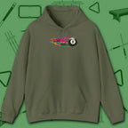 Eight Ball Streak Pool Hoodie, in Military Green color, billiards hoodie, front view