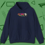 Eight Ball Streak Pool Hoodie, in Navy color, billiards hoodie, front view