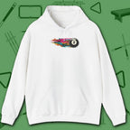 Eight Ball Streak Pool Hoodie, in White color, billiards hoodie, front view