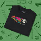Eight Ball Streak T-Shirt, folded view, in Black cue sports swagger done right
