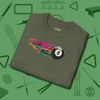 Eight Ball Streak T-Shirt, folded view, in Military Green subtle drip for serious shooters