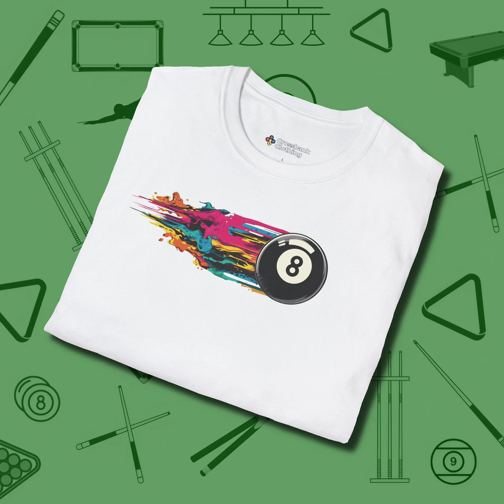 Eight Ball Streak T-Shirt, folded view, in White style that banks as hard as you do