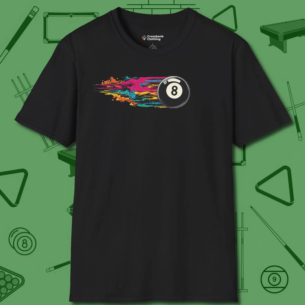 Eight Ball Streak T-Shirt, front view, in Black table-tested, street-approved style