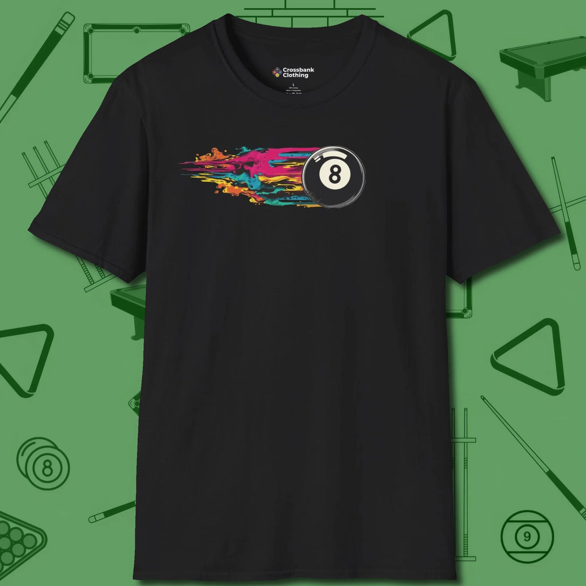 Eight Ball Streak T-Shirt, front view, in Black table-tested, street-approved style