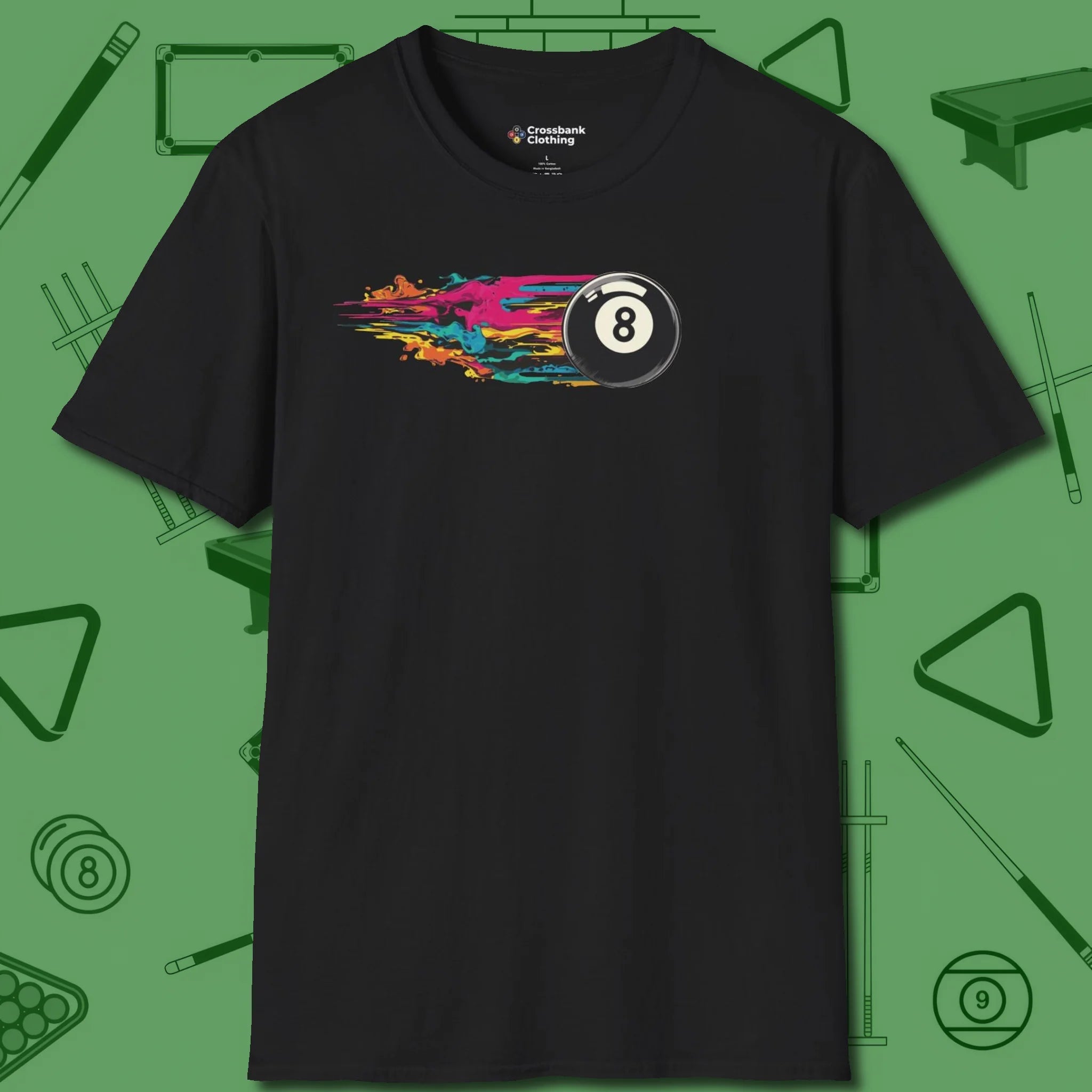 Eight Ball Streak T-Shirt, front view, in Black table-tested, street-approved style