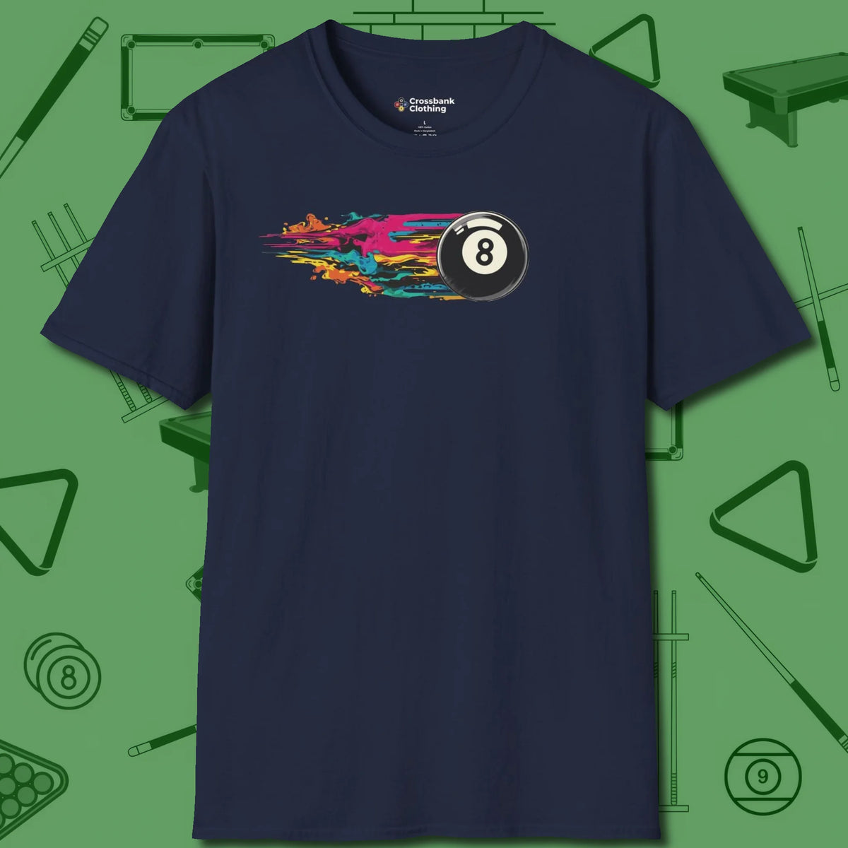 Eight Ball Streak T-Shirt, front view, in Navy smart apparel for strategic players