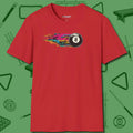Eight Ball Streak T-Shirt, front view, in Red your go-to shirt for league night victories