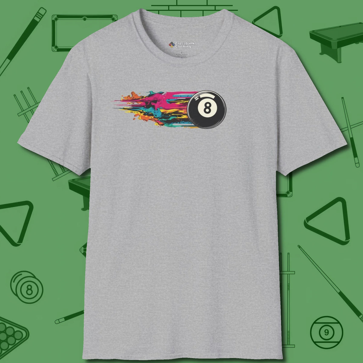 Eight Ball Streak T-Shirt, front view, in Sport Grey because you don’t just play — you represent