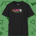 Eight Ball Streak Pool T-Shirt, in Black color, billiards shirt, front view