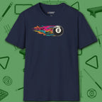 Eight Ball Streak Pool T-Shirt, in Navy color, billiards shirt, front view