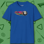 Eight Ball Streak Pool T-Shirt, in Royal color, billiards shirt, front view