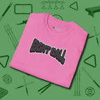 Eight Ball Letters T-Shirt, folded view, in Azalea because pool isn’t just a game — it’s who you are