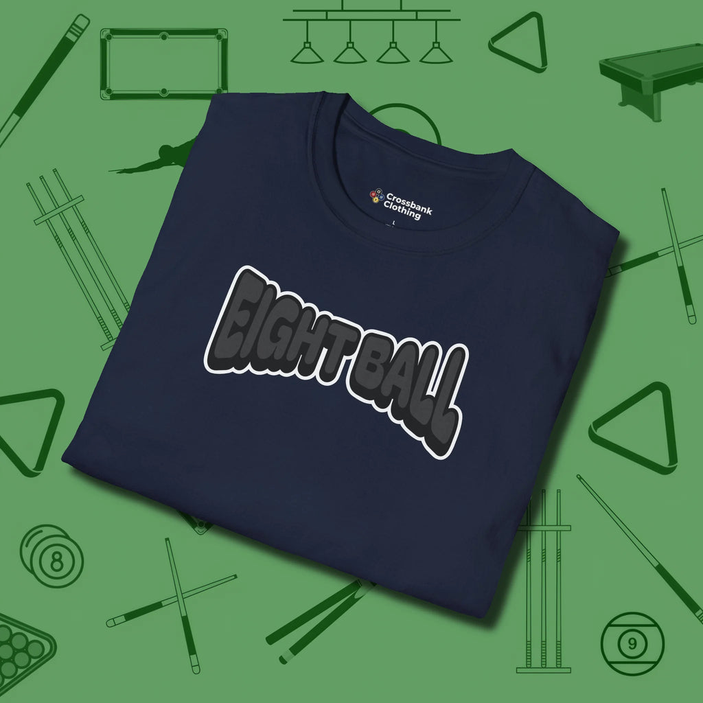 Eight Ball Letters T-Shirt, folded view, in Navy attitude built for the long haul