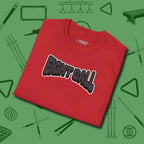 Eight Ball Letters T-Shirt, folded view, in Red attitude built for the long haul