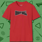 Eight Ball Letters T-Shirt, front view, in Red poolroom style with tournament attitude