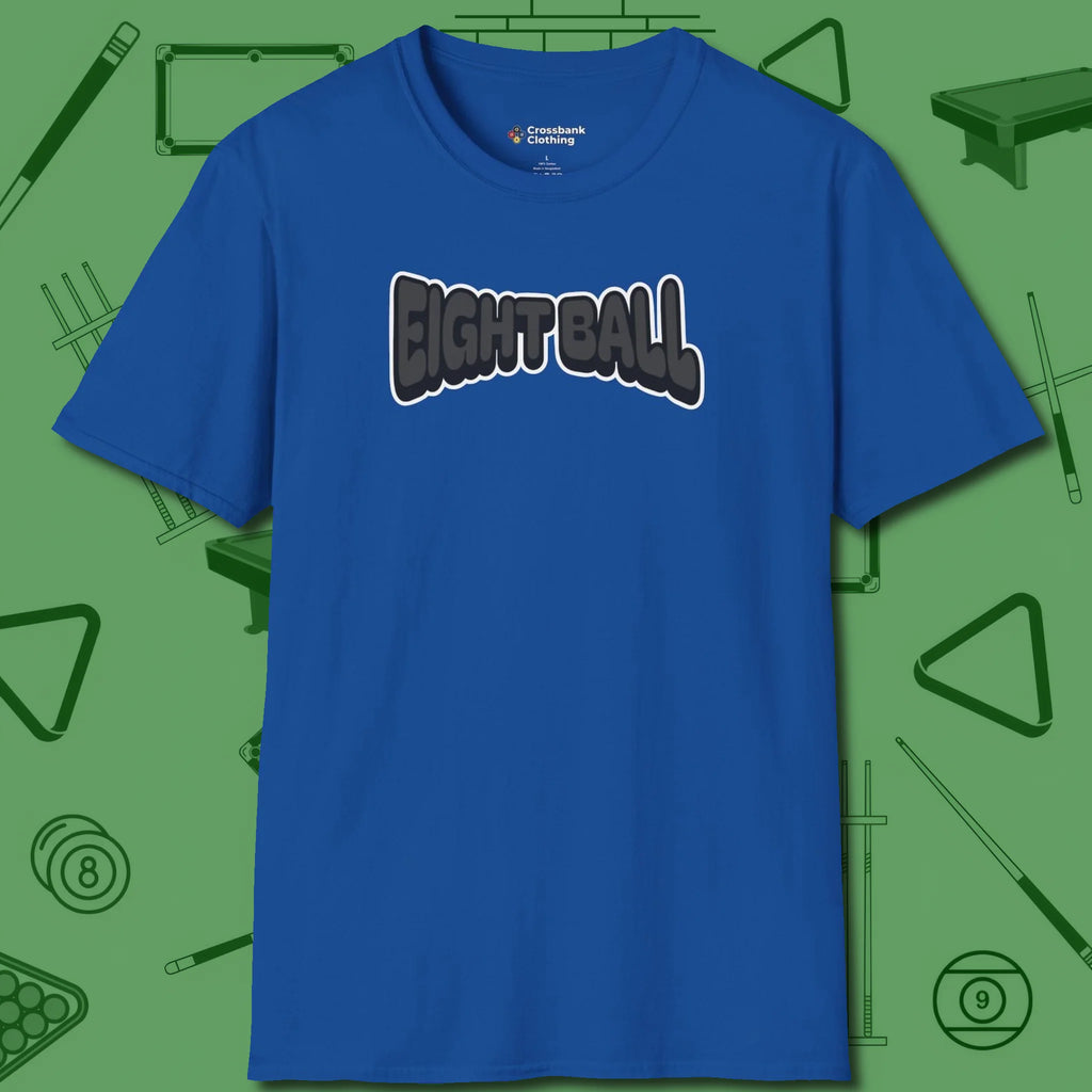 Eight Ball Letters T-Shirt, front view, in Royal strike fear with swagger and precision