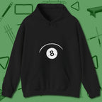 Eight Ball Tummy Hoodie, front view, in Black smart enough for the felt and the street