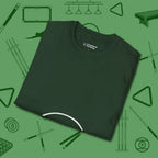 Eight Ball Tummy T-Shirt, folded view, in Forest Green poolroom style with tournament attitude