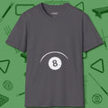 Eight Ball Tummy T-Shirt, front view, in Charcoal for hustlers who keep it honest