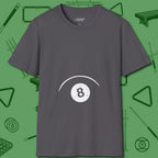 Eight Ball Tummy T-Shirt, front view, in Charcoal for hustlers who keep it honest