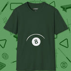 Eight Ball Tummy T-Shirt, front view, in Forest Green for shooters who dress like they play: sharp
