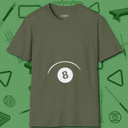 Eight Ball Tummy T-Shirt, front view, in Military Green precise, confident, always in control