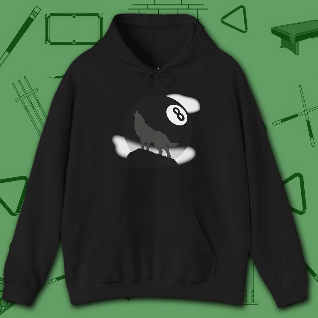 Howling Wolf Hoodie, in Black color, billiards hoodie, front view