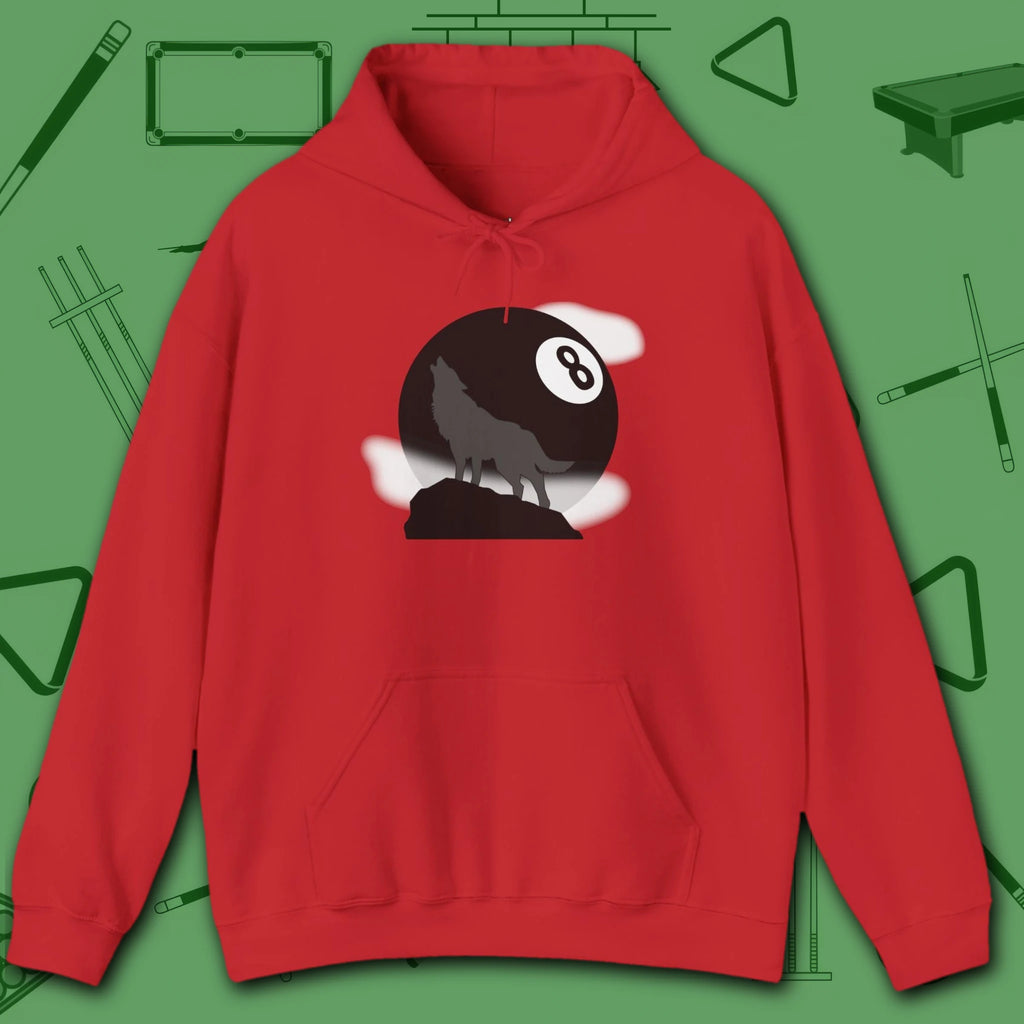 Howling Wolf Hoodie, in Red color, billiards hoodie, front view