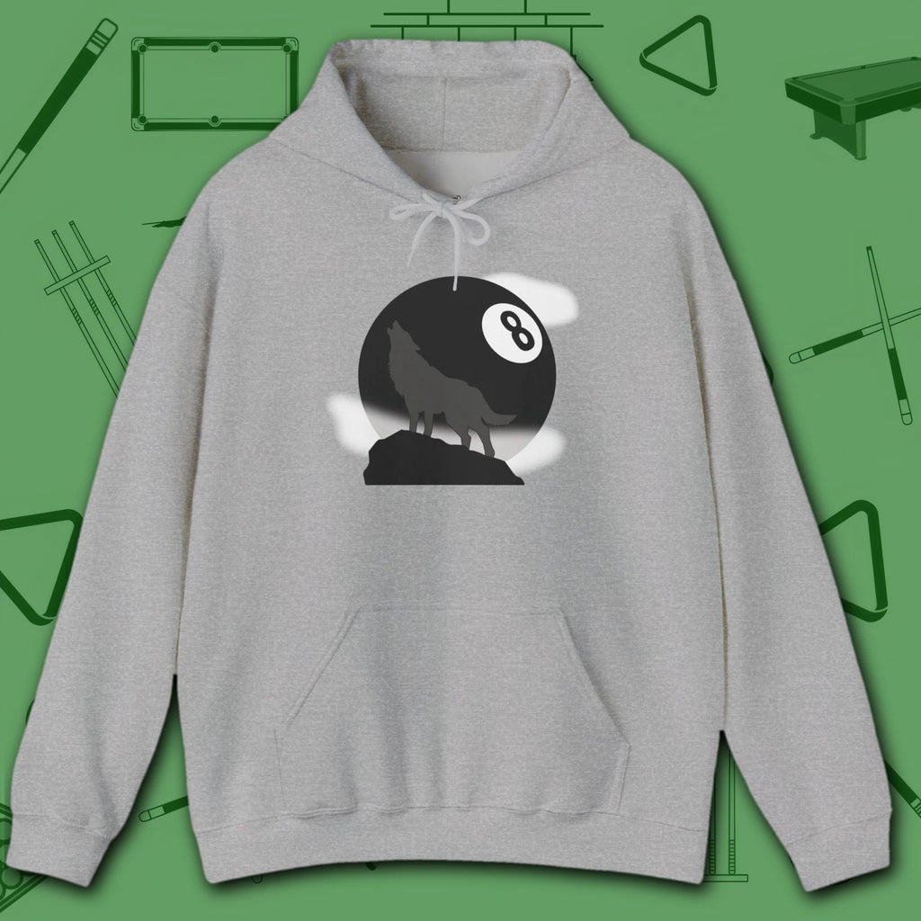 Howling Wolf Hoodie, in Sport Grey color, billiards hoodie, front view