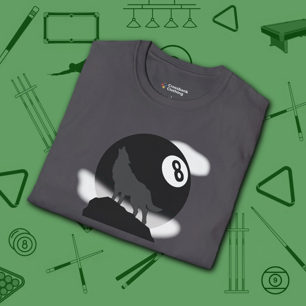 Howling Wolf T-Shirt, in Charcoal color, billiards shirt, folded view