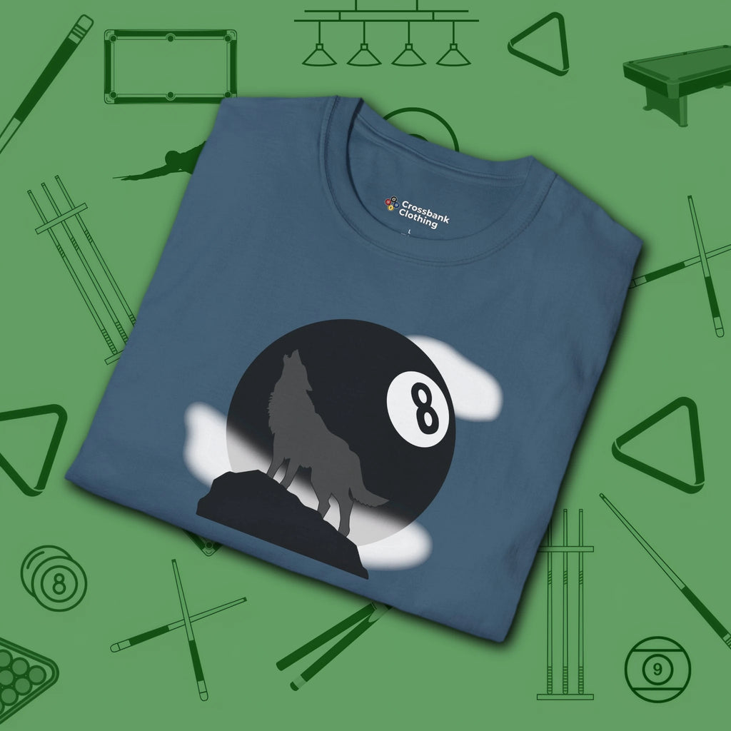 Howling Wolf T-Shirt, in Indigo Blue color, billiards shirt, folded view