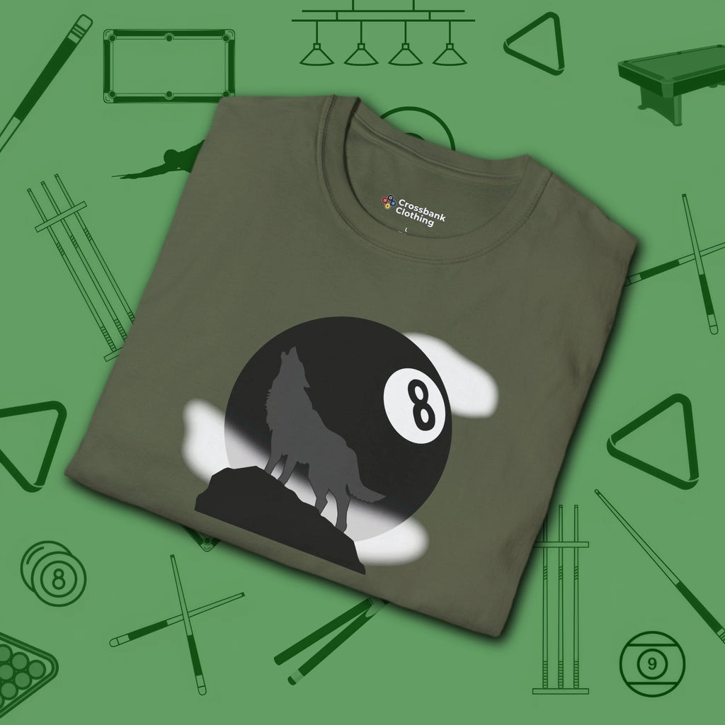 Howling Wolf T-Shirt, in Military Green color, billiards shirt, folded view