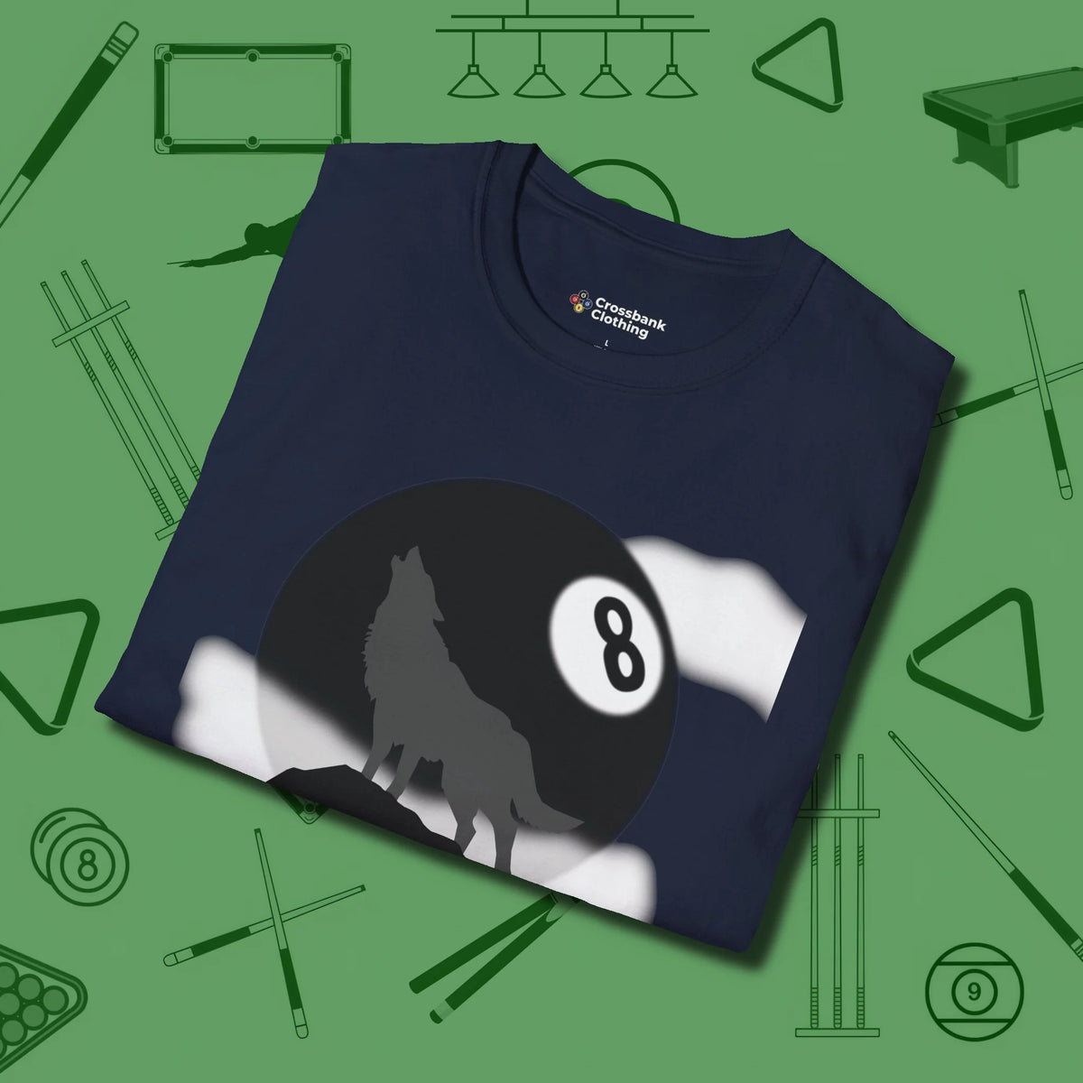 Eight Ball Wolf T-Shirt, folded view, in Navy attitude built for the long haul